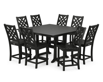Wovendale Side Chair 9-Piece Square Farmhouse Counter Set with Trestle Legs