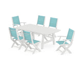 Coastal Folding Chair 7-Piece Rustic Farmhouse Dining Set