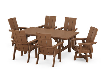 Modern Curveback Adirondack 7-Piece Rustic Farmhouse Swivel Dining Set