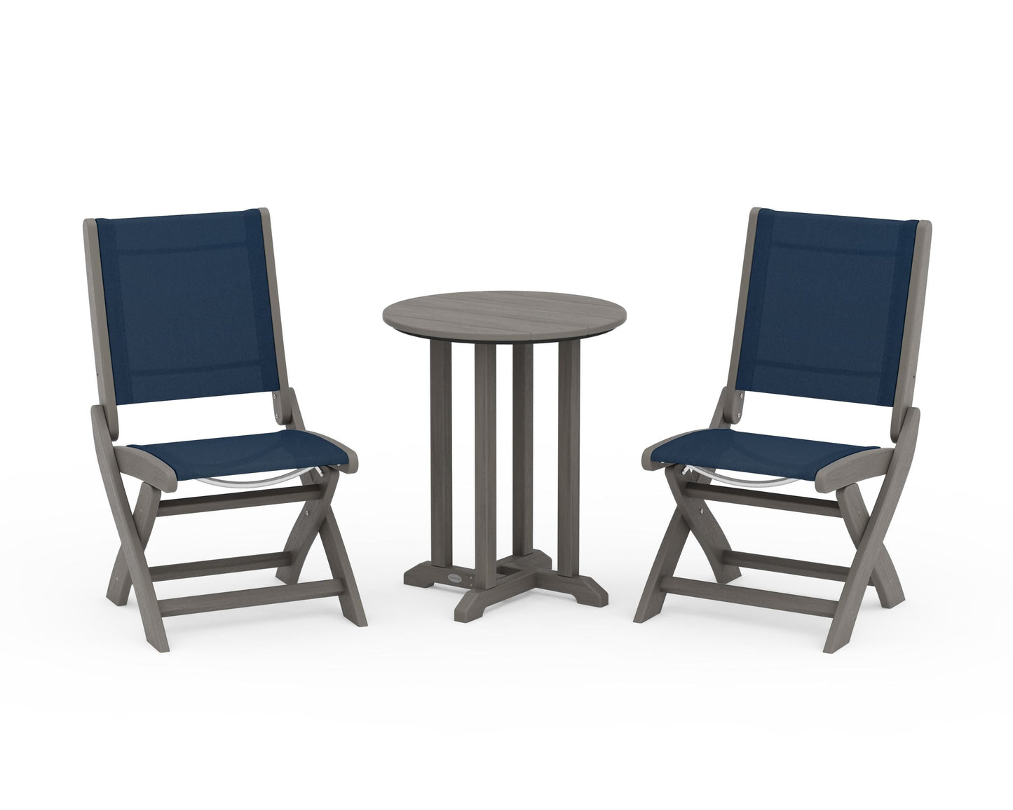 Coastal Folding Side Chair 3-Piece Round Bistro Dining Set