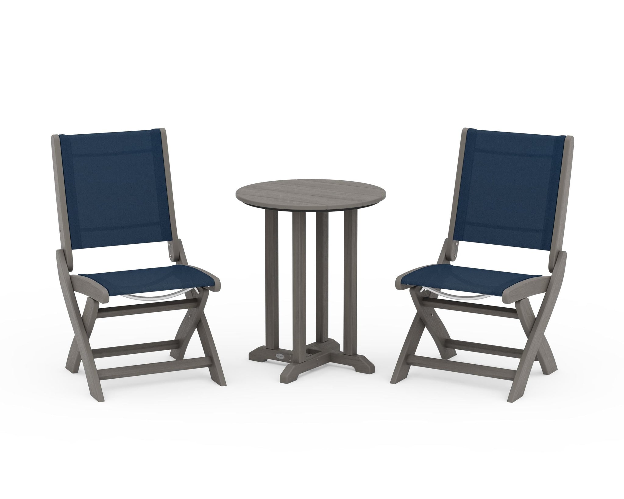 Coastal Folding Side Chair 3-Piece Round Bistro Dining Set
