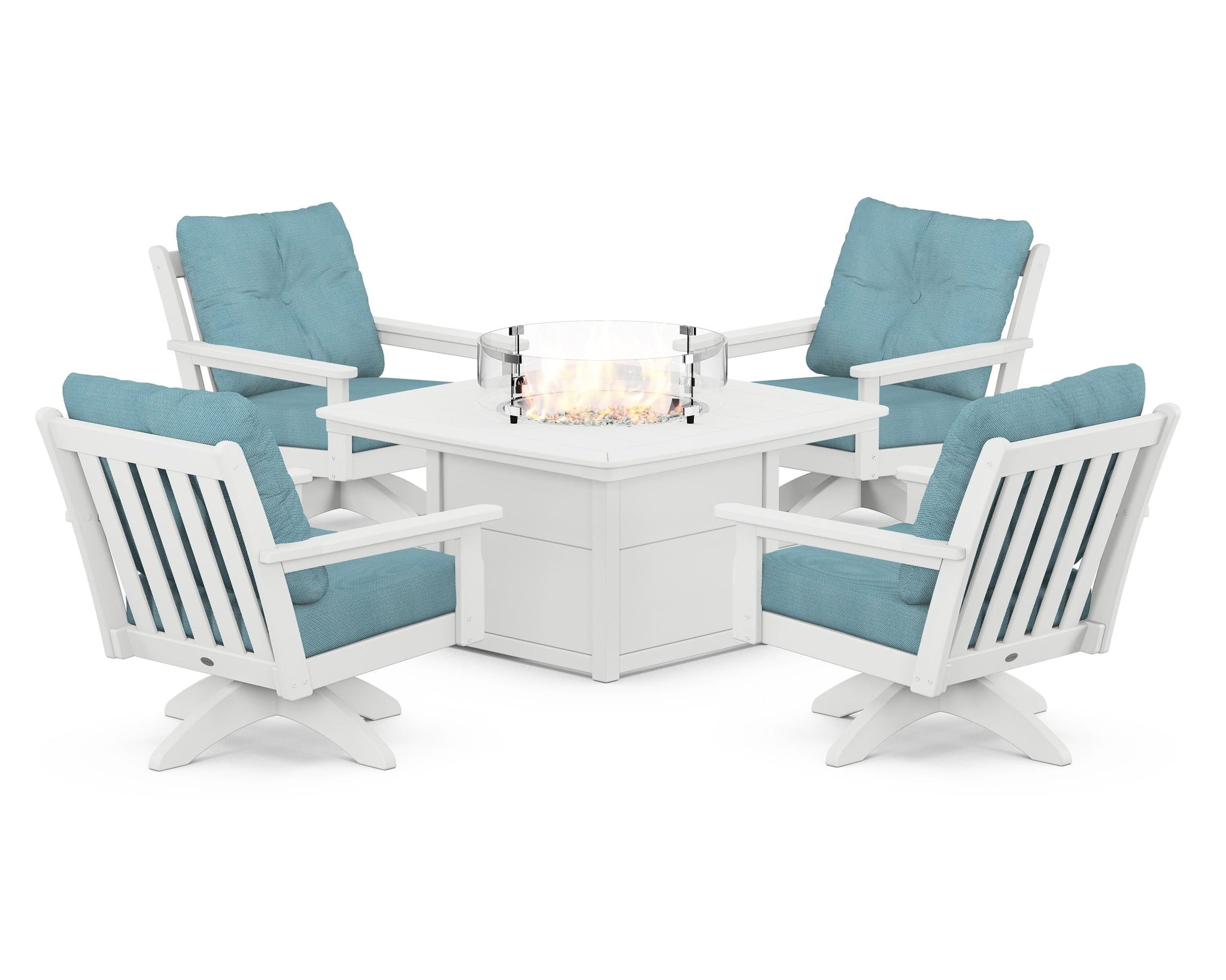 Vineyard 5-Piece Deep Seating Swivel Conversation Set with Fire Pit Table