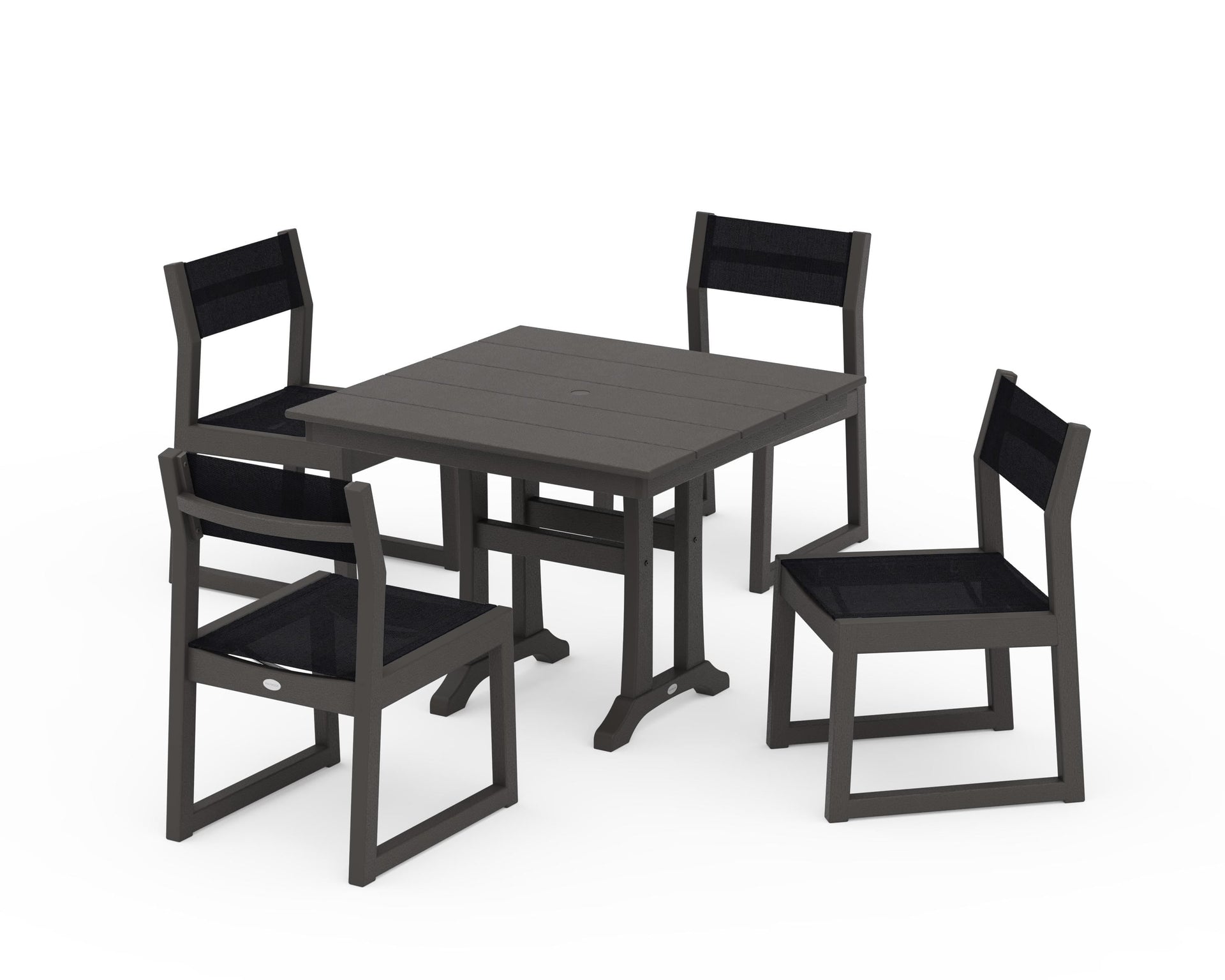 EDGE Sling 5-Piece Farmhouse Trestle Side Chair Dining Set