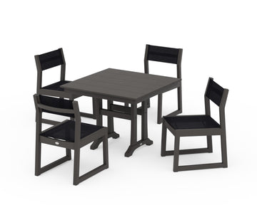 EDGE Sling 5-Piece Farmhouse Trestle Side Chair Dining Set