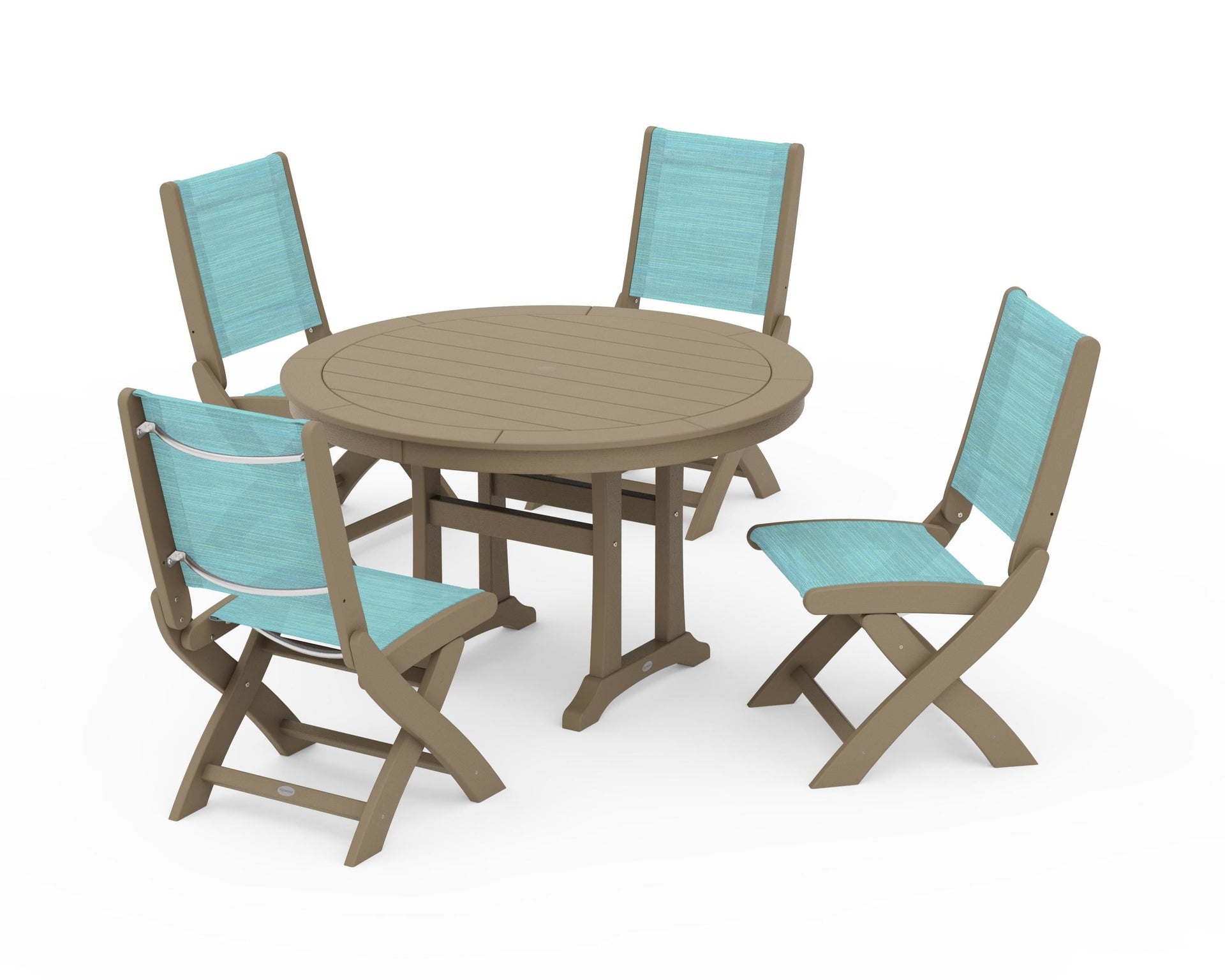 Coastal Folding Side Chair 5-Piece Round Dining Set With Trestle Legs