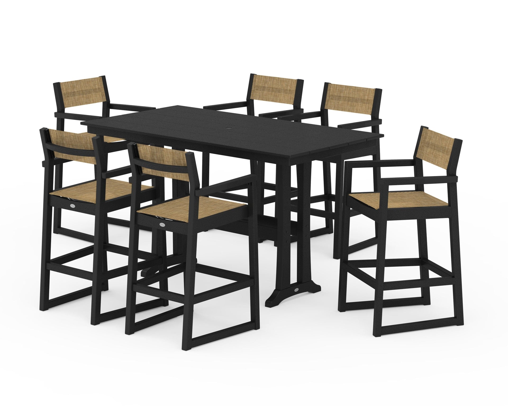 EDGE Sling Arm Chair 7-Piece Farmhouse Bar Set with Trestle Legs