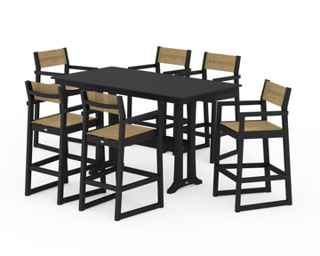 EDGE Sling Arm Chair 7-Piece Farmhouse Bar Set with Trestle Legs