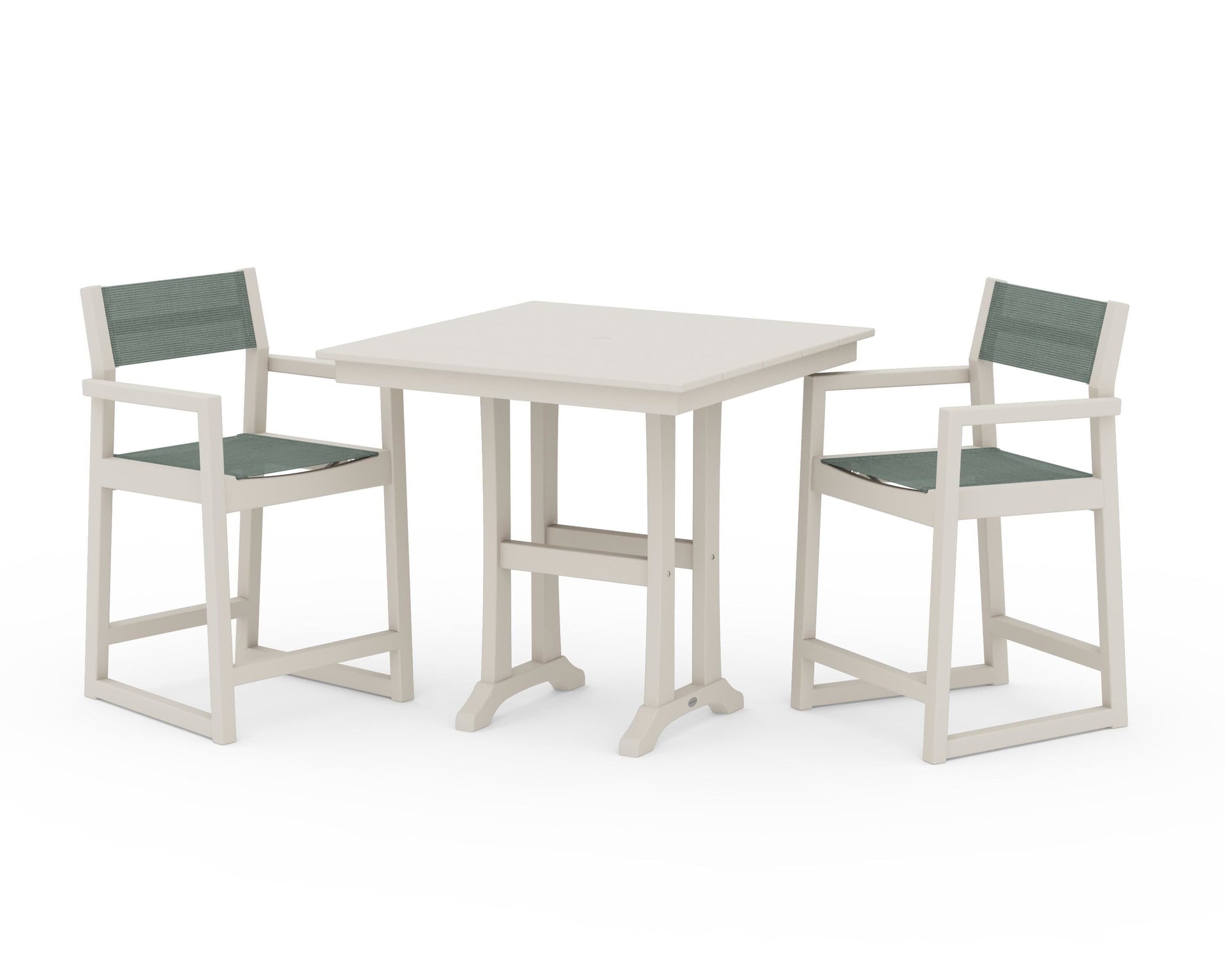EDGE Sling Arm Chair 3-Piece Farmhouse Counter Set with Trestle Legs