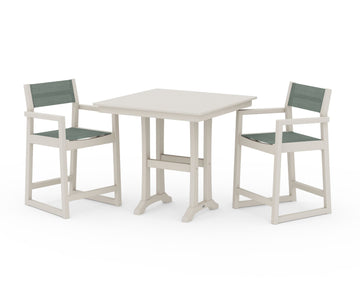 EDGE Sling Arm Chair 3-Piece Farmhouse Counter Set with Trestle Legs