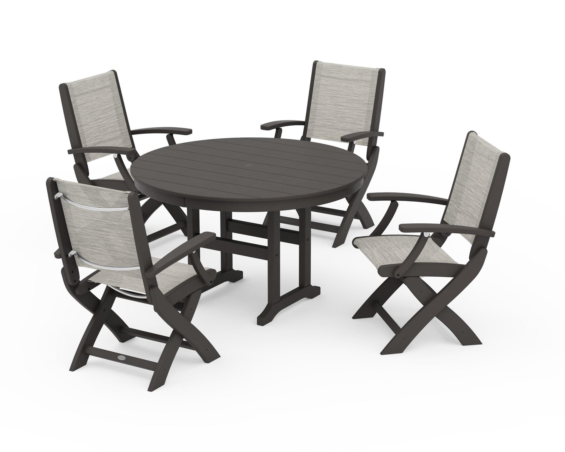 Coastal Folding Chair 5-Piece Round Dining Set