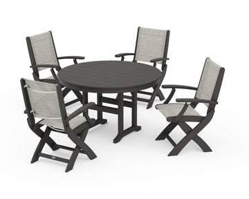 Coastal Folding Chair 5-Piece Round Dining Set