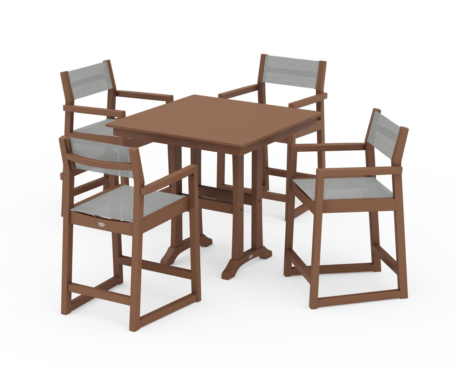 EDGE Sling Arm Chair 5-Piece Farmhouse Counter Set with Trestle Legs