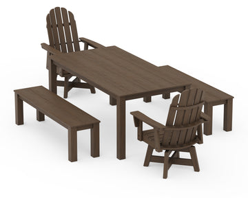 Vineyard Curveback Adirondack 5-Piece Parsons Swivel Dining Set with Benches