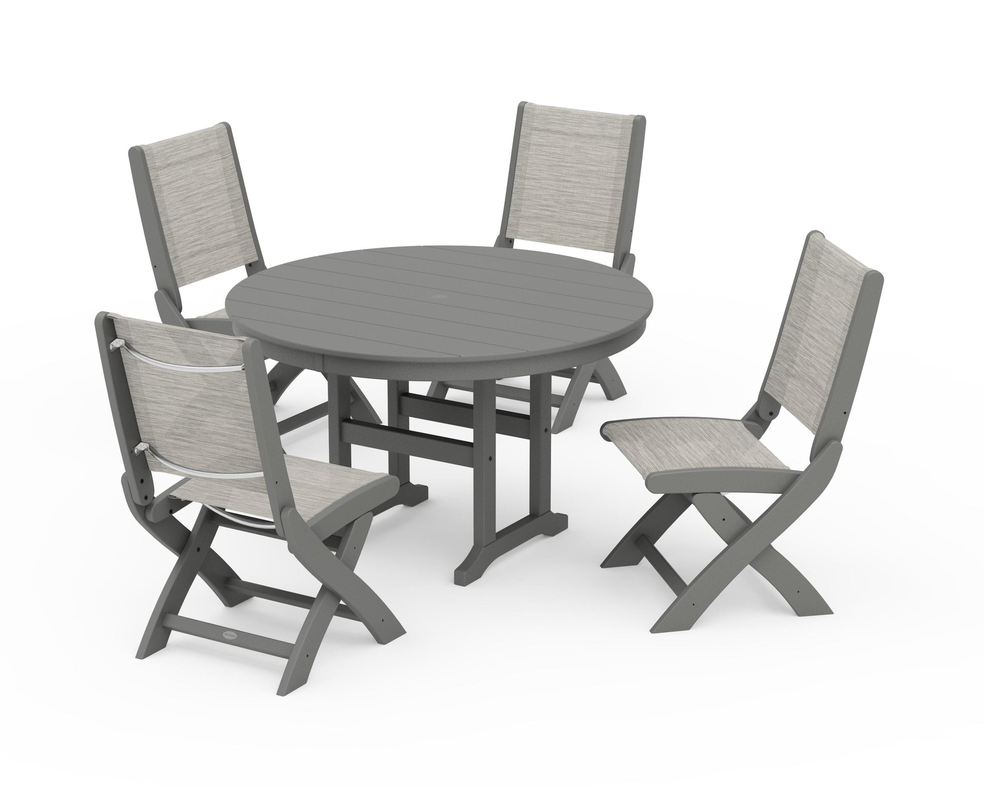 Coastal Folding Side Chair 5-Piece Round Dining Set
