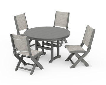 Coastal Folding Side Chair 5-Piece Round Dining Set
