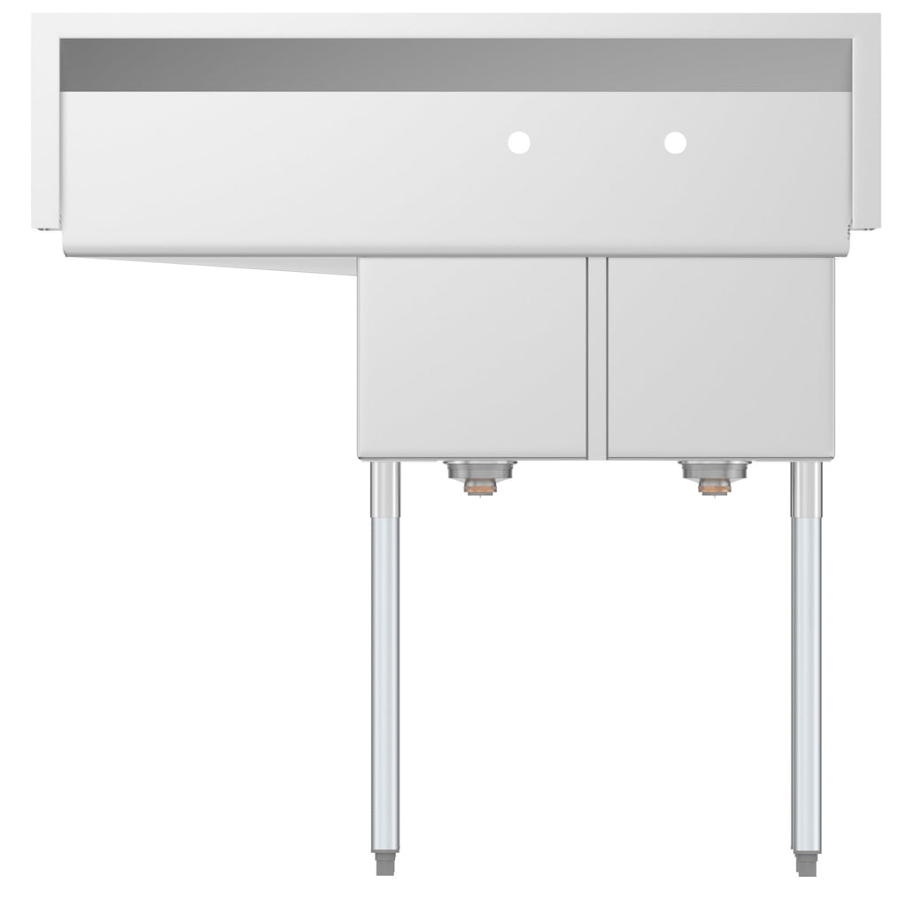 43 in. Two Compartment Stainless Steel Commercial Sink with Drainboard, Bowl Size 12"x 16"x 10"