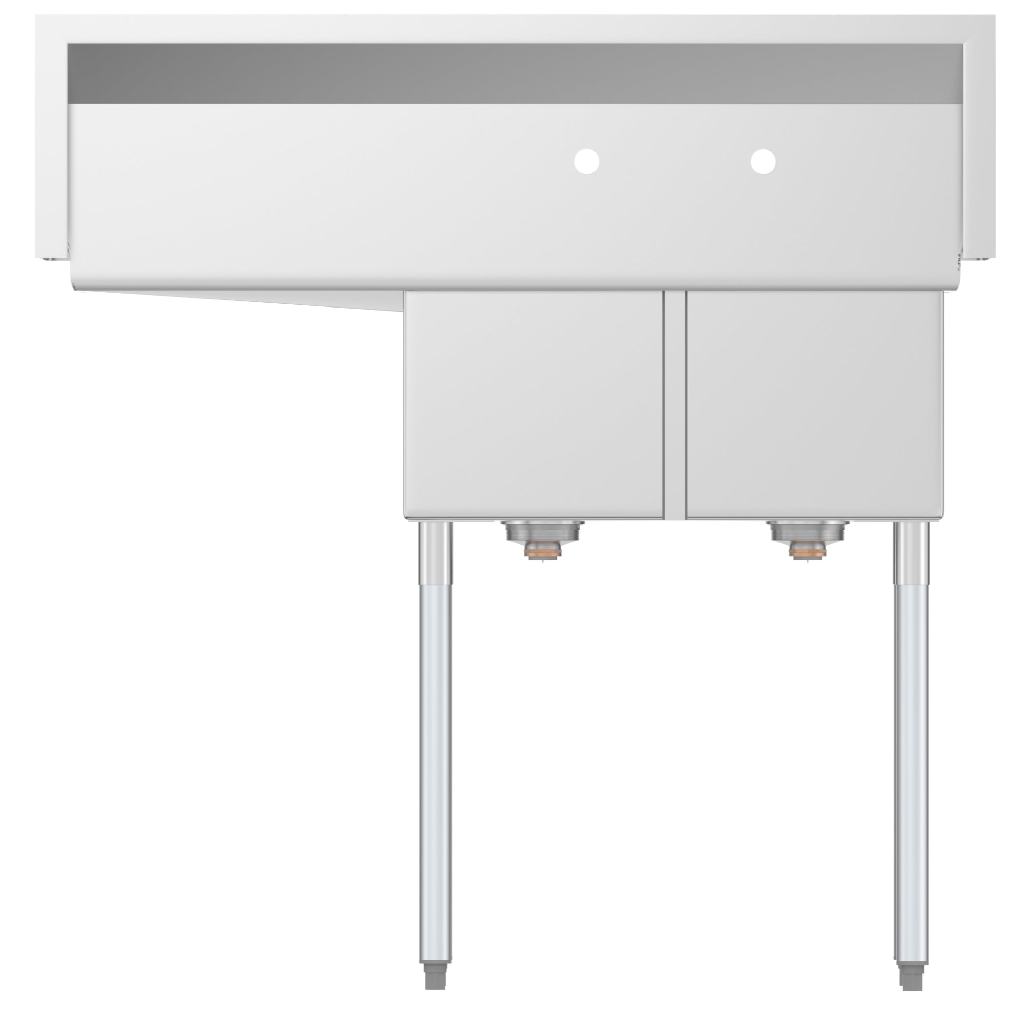 43 in. Two Compartment Stainless Steel Commercial Sink with Drainboard, Bowl Size 12"x 16"x 10"