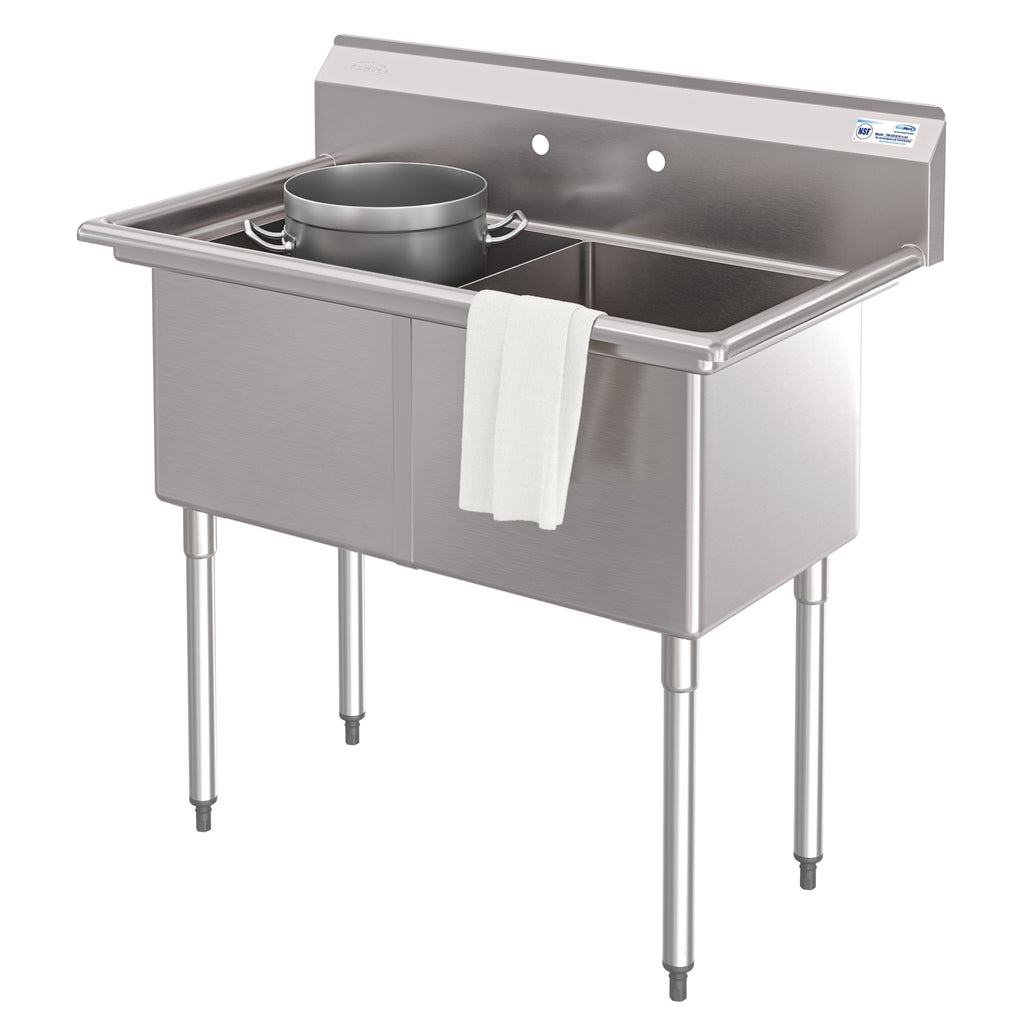 42 in. 16-Gauge 2-Compartment Commercial Sink with Backsplash, Bowl Dimensions 18"x18"x14" in Stainless-Steel