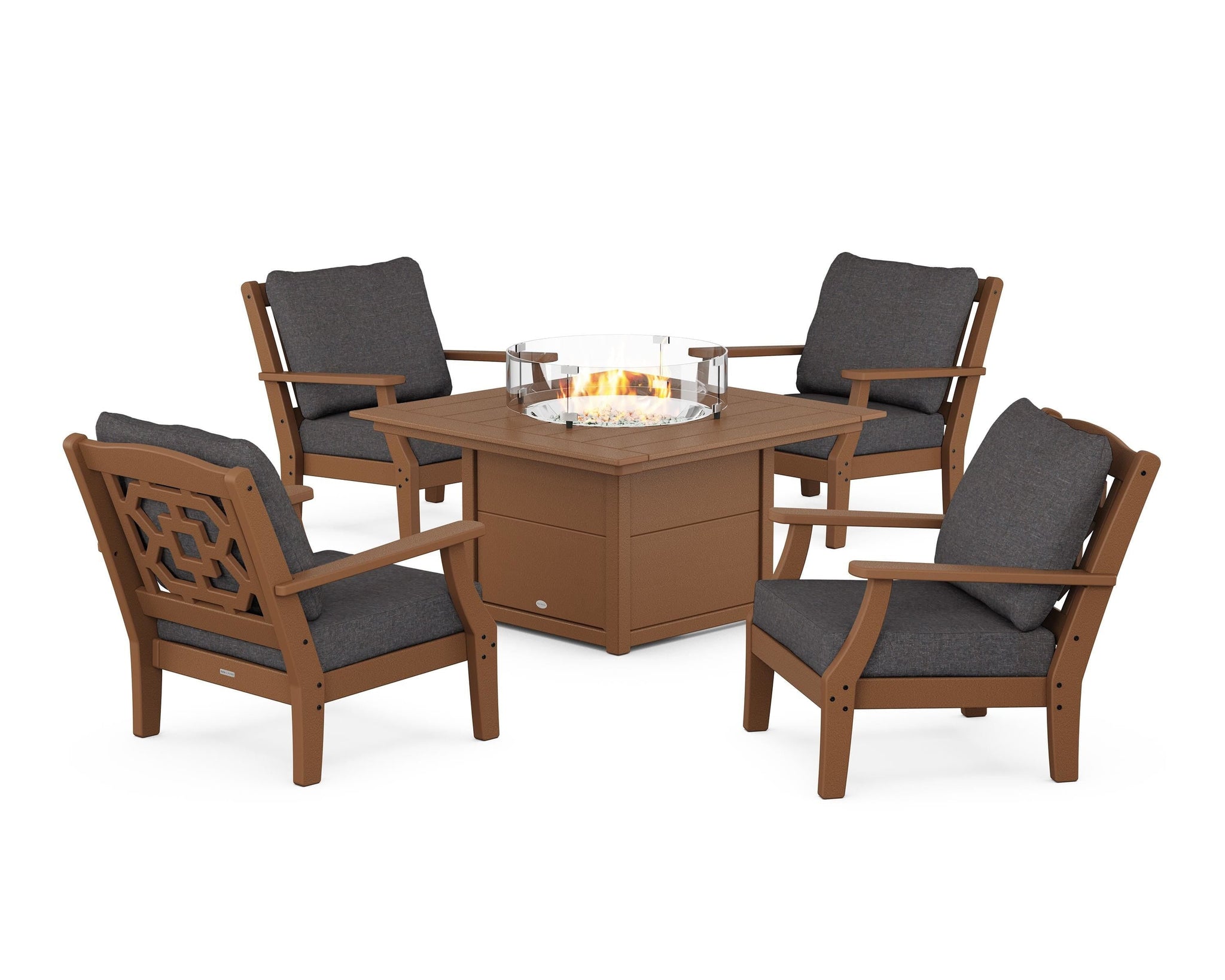 Chinoiserie 5-Piece Deep Seating Set with Fire Pit Table