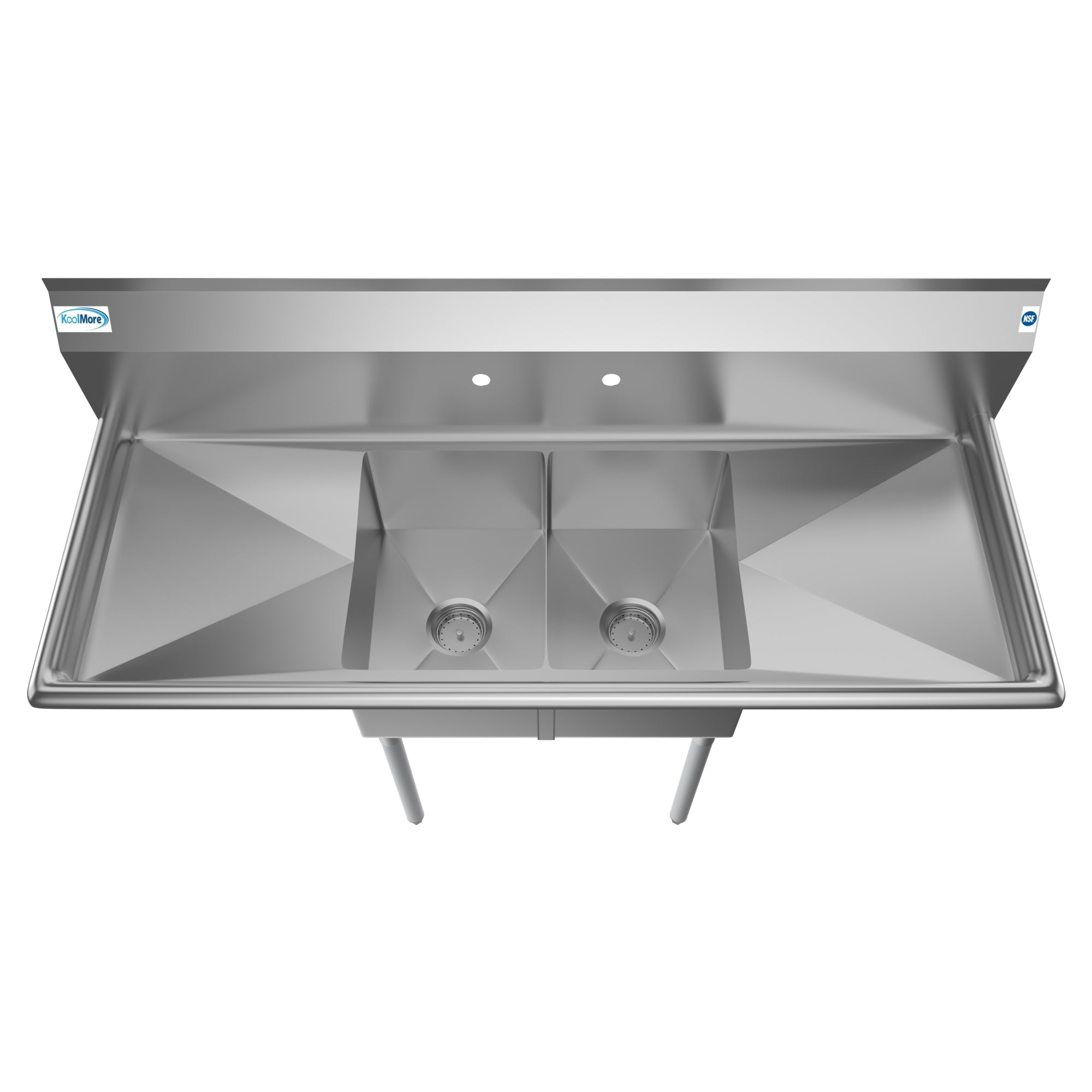 56 in. Two Compartment Stainless Steel Commercial Sink with 2 Drainboards, Bowl Size 12"x 16"x 10"