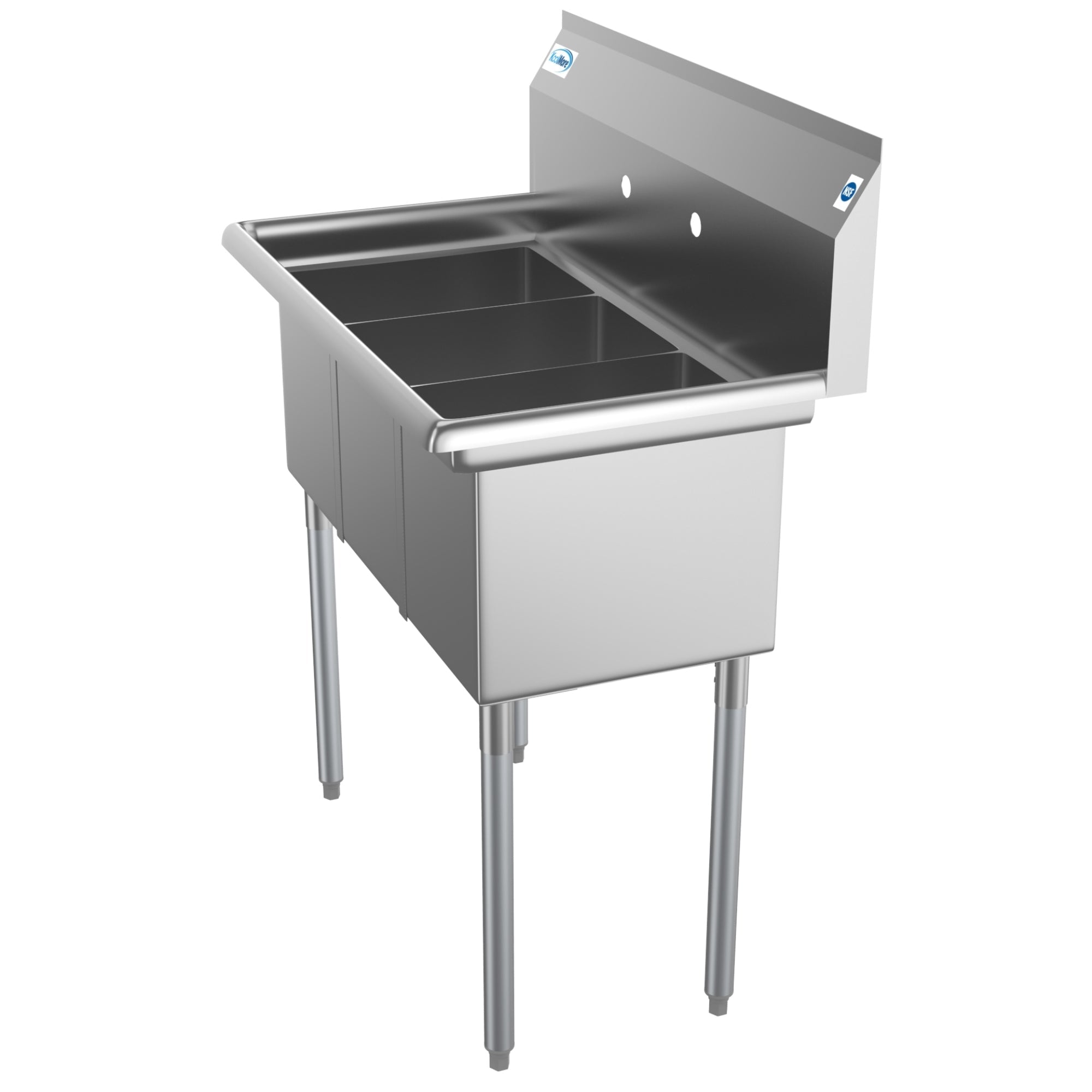 36 in. Three Compartment Stainless Steel Commercial Sink, Bowl Size 10" x 14" x 10"