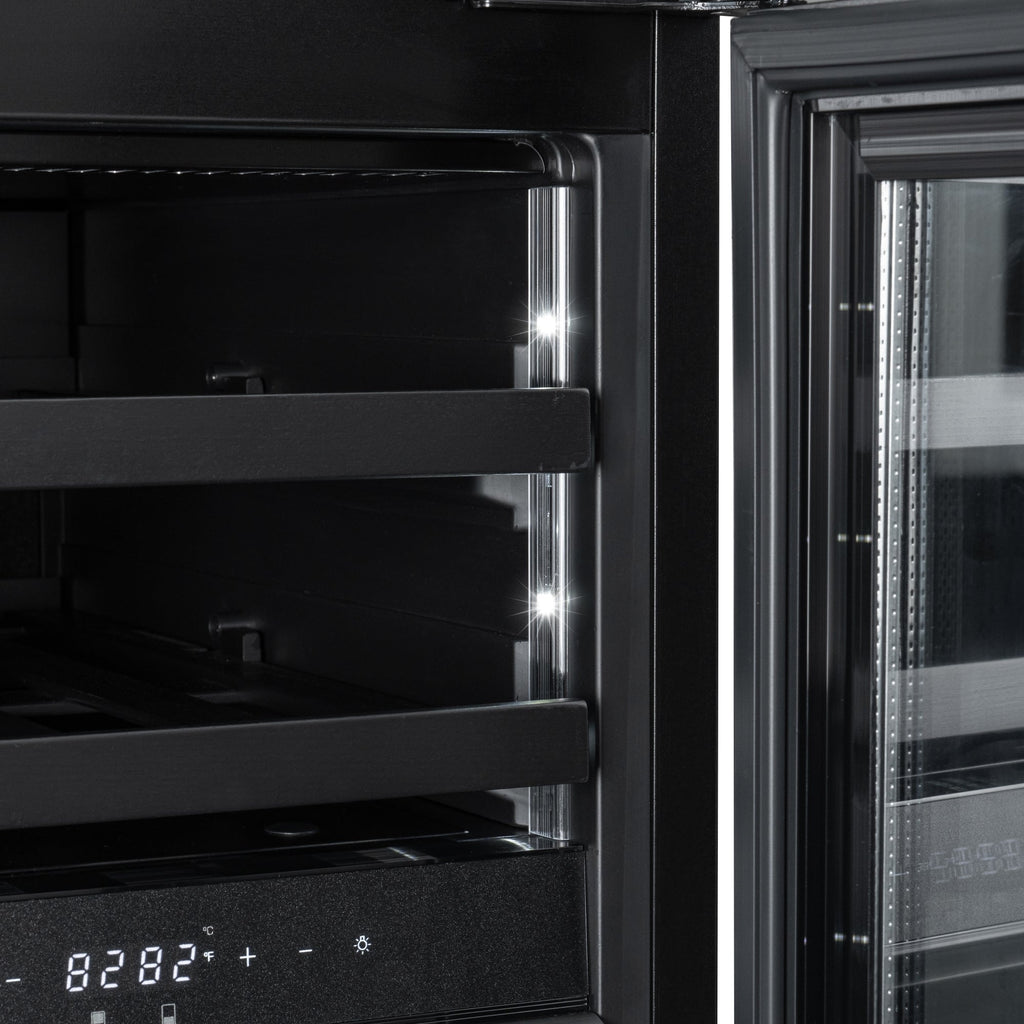 KoolMore Reserve 15 in. Under-Counter Panel Ready Dual Zone Built-in Wine Cooler with Black Shelves and 23 Bottle Capacity in Black