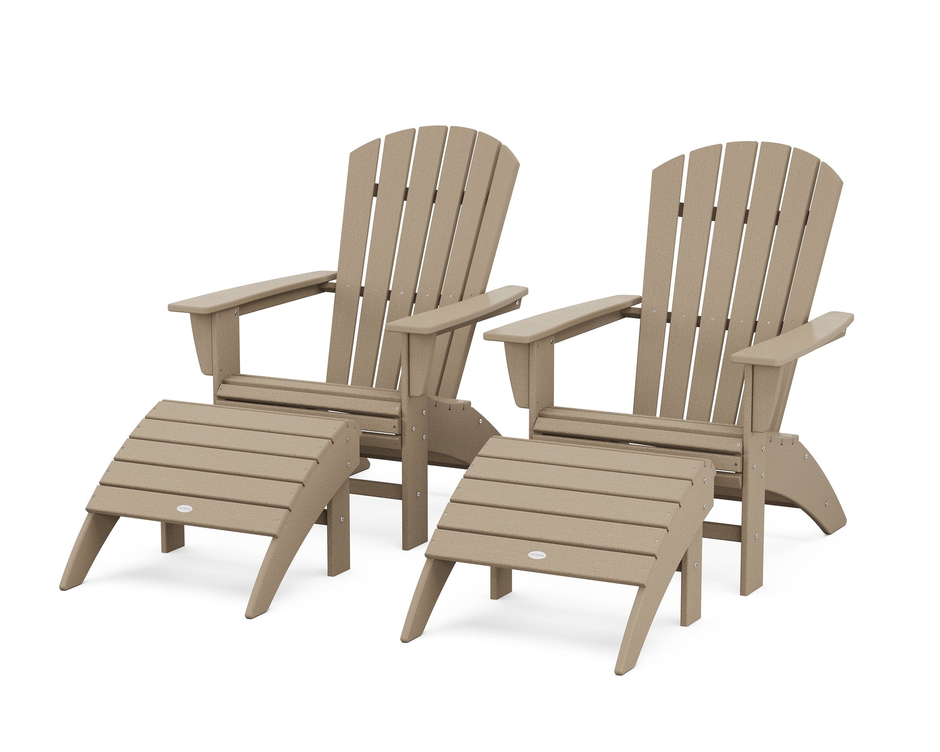 Nautical Curveback Adirondack Chair 4-Piece Set with Ottomans