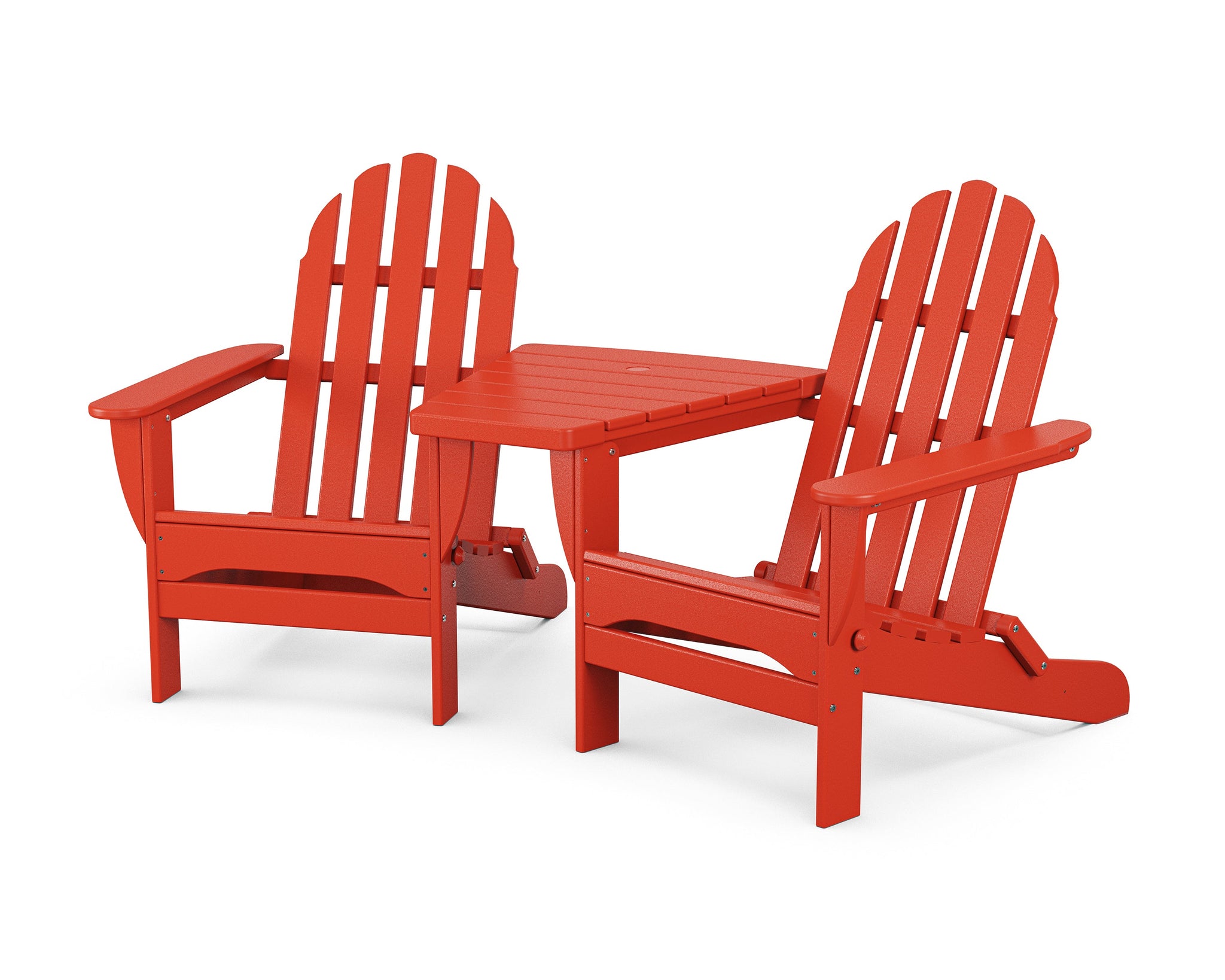 Classic Folding Adirondacks with Angled Connecting Table