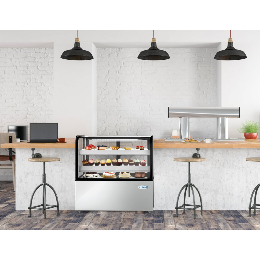 48 in. Refrigerated Bakery Display Case, Stainless Steel Frame, Curved Glass Front, 13 cu. ft. - Wrap