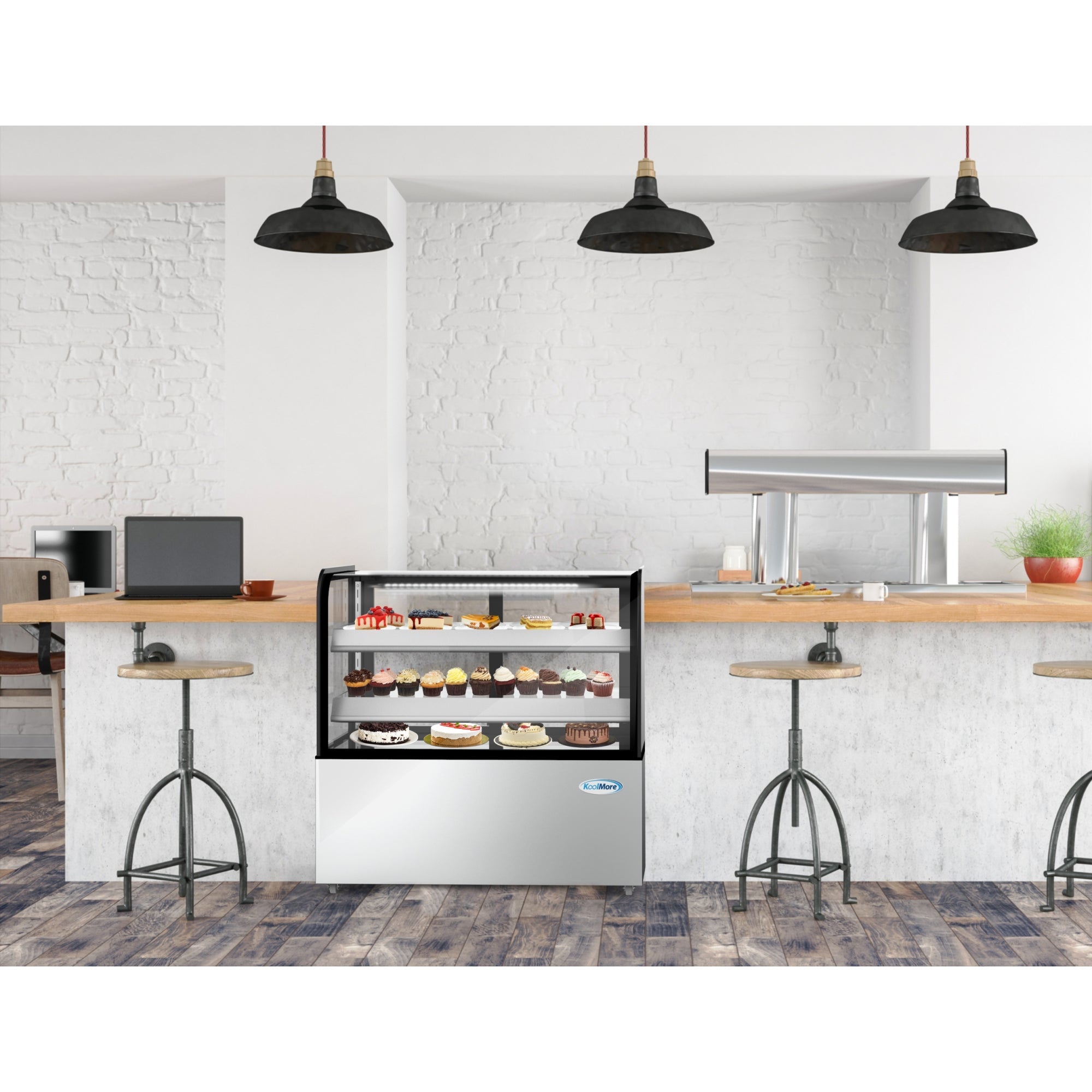 48 in. Refrigerated Bakery Display Case, Stainless Steel Frame, Curved Glass Front, 13 cu. ft.