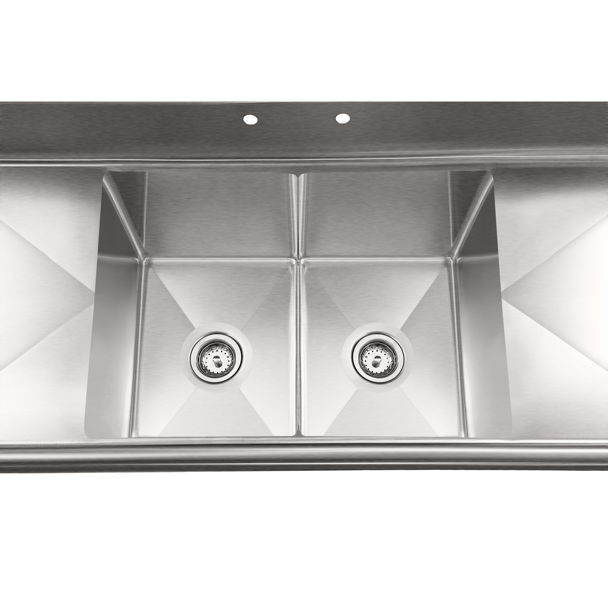 84 in. 18-Gauge 2-Compartment Commercial Sink with Backsplash and 24 in. Dual Drainboards, Bowl dimensions 18"x24"x14" in Stainless-Steel