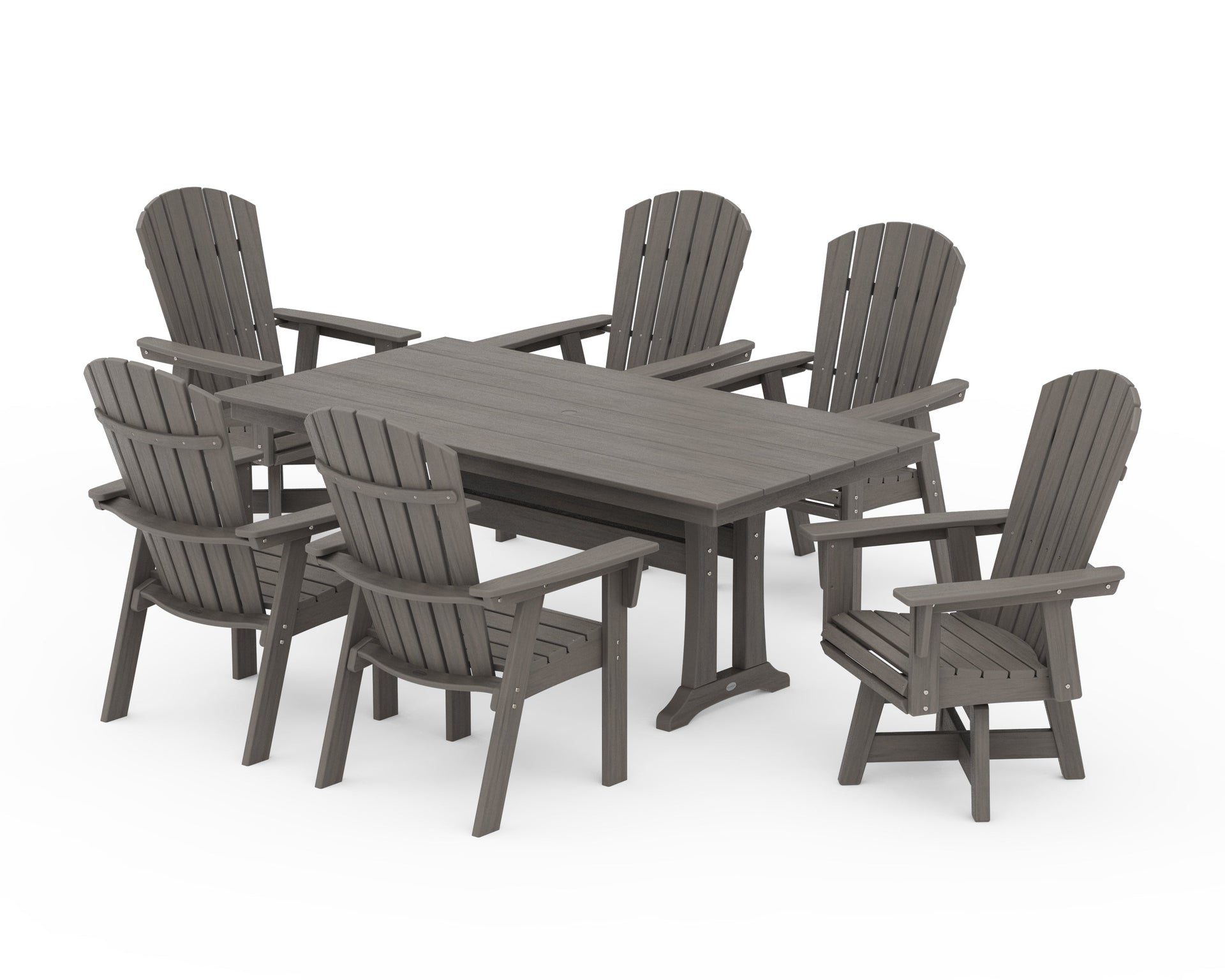 Nautical Curveback Adirondack Swivel Chair 7-Piece Farmhouse Dining Set With Trestle Legs
