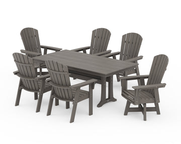 Nautical Curveback Adirondack Swivel Chair 7-Piece Farmhouse Dining Set With Trestle Legs