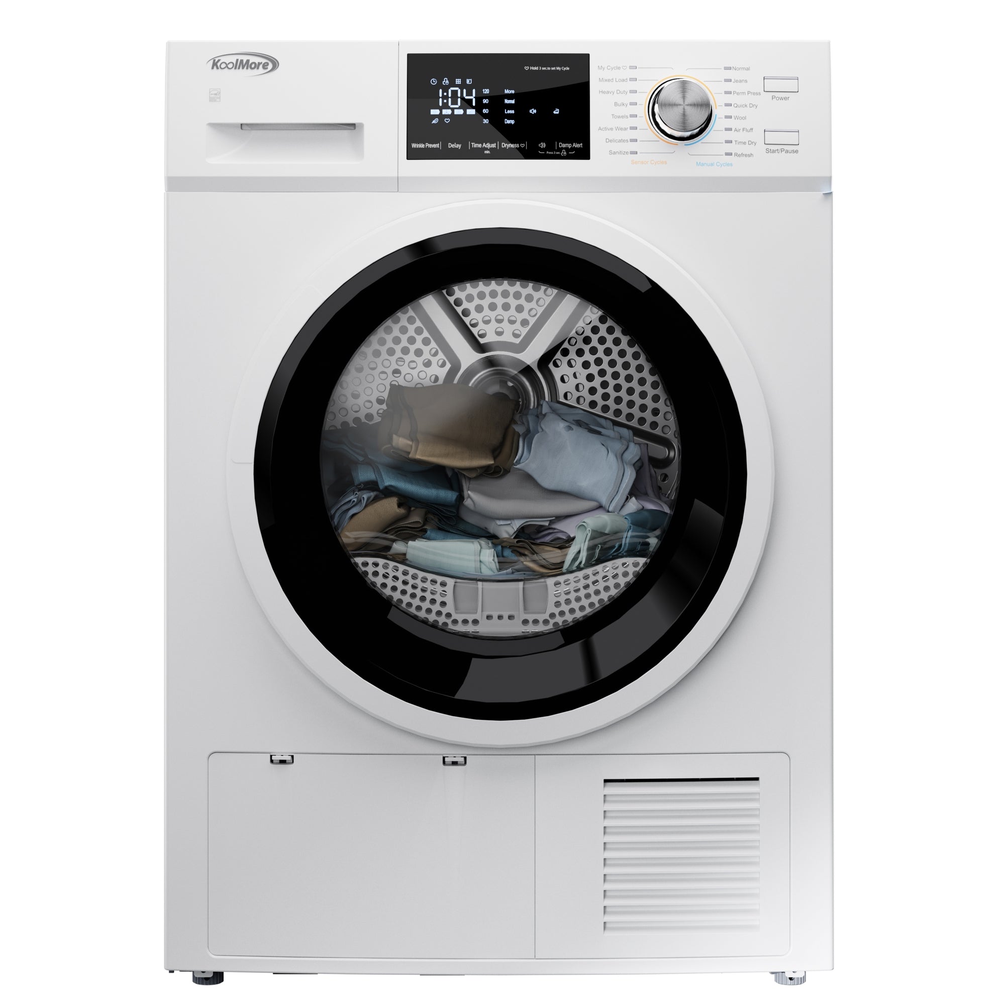 4.4 cu. ft. Large Capacity Stackable Ventless Front Load Dryer in White, 240V.