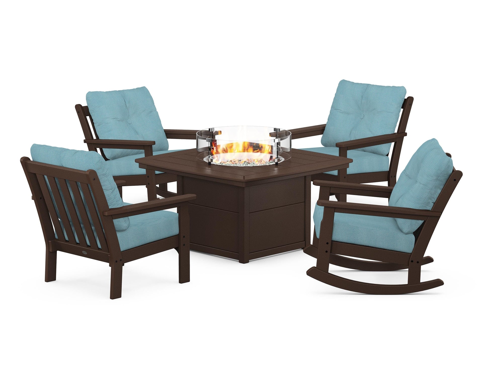 Vineyard 5-Piece Deep Seating Rocking Chair Conversation Set with Fire Pit Table