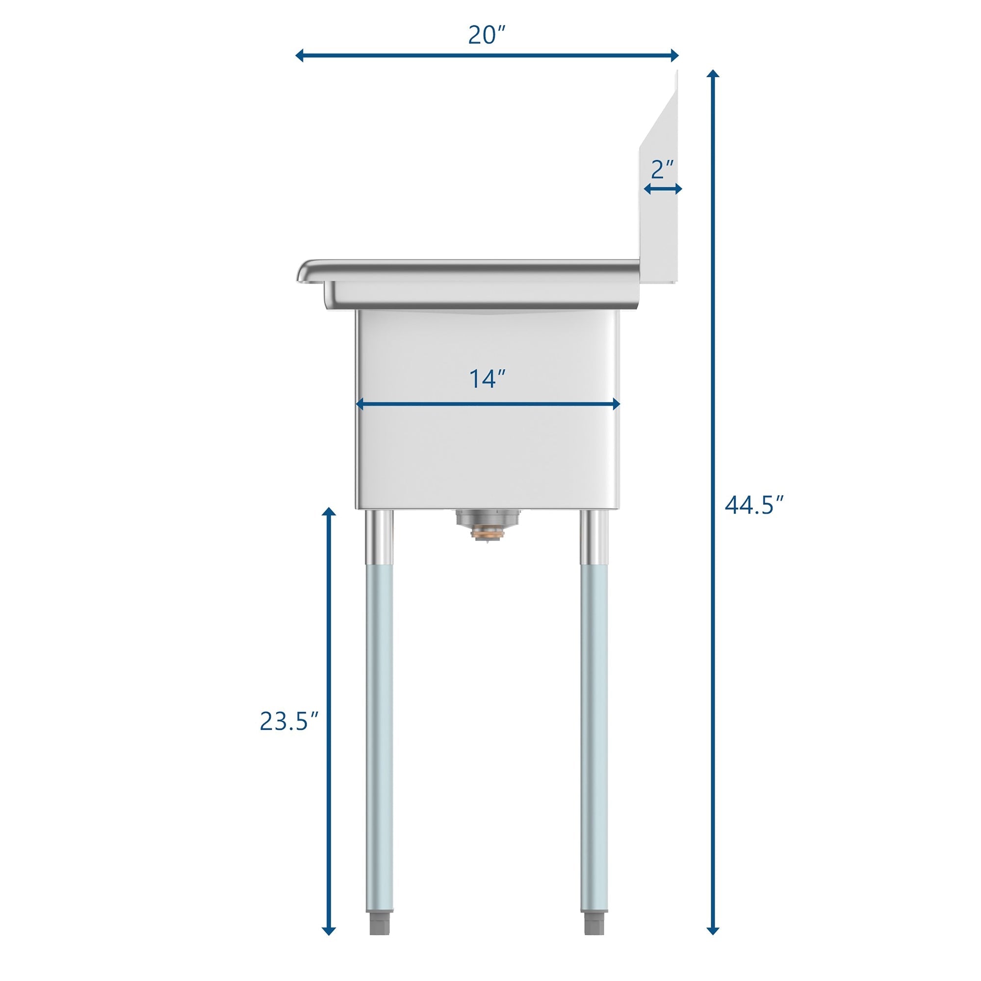 45 in. Three Compartment Stainless Steel Commercial Sink with Drainboard, Bowl Size 10"x 14"x 10"