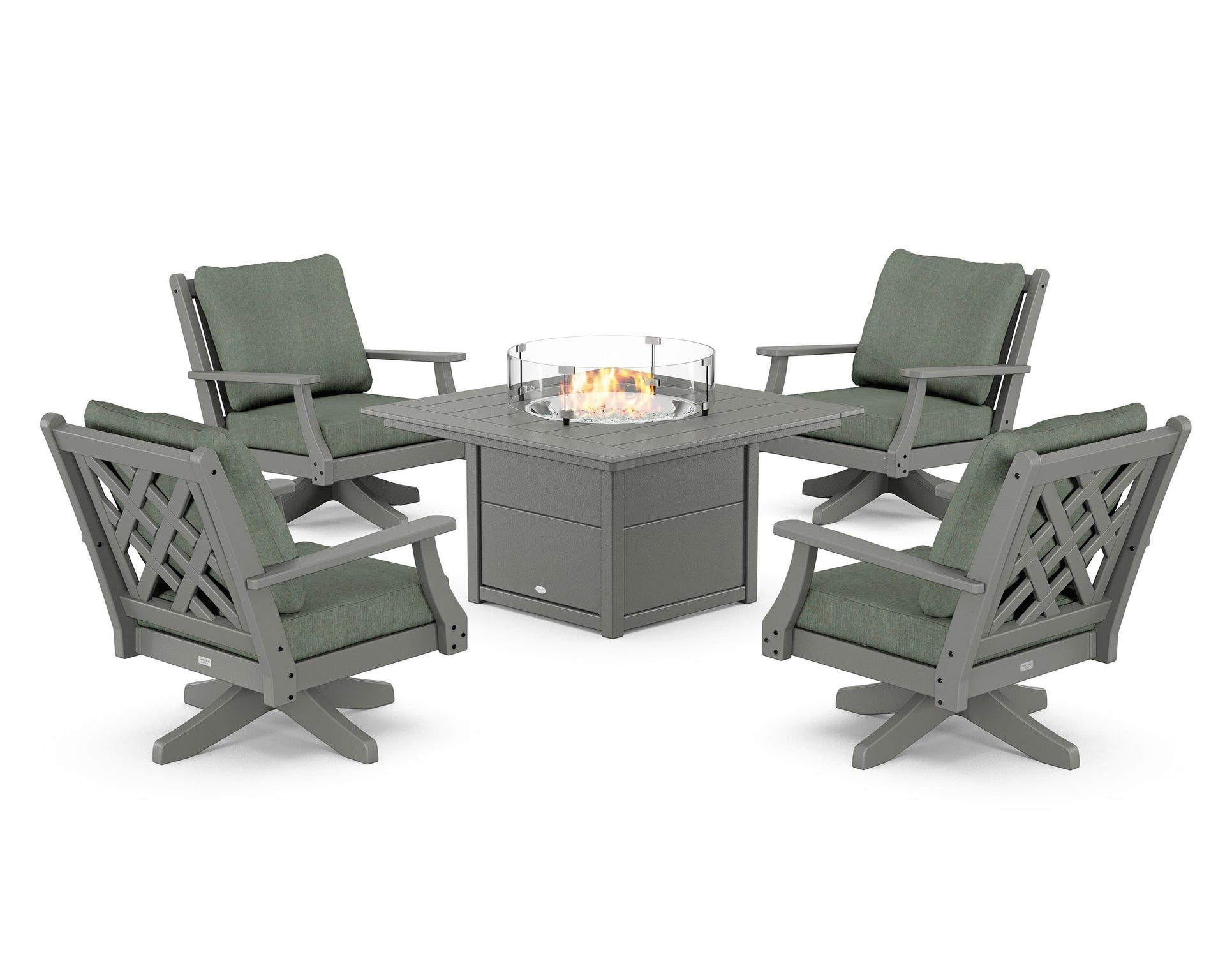 Wovendale 5-Piece Deep Seating Swivel Conversation Set with Fire Pit Table