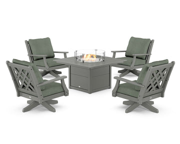 Wovendale 5-Piece Deep Seating Swivel Conversation Set with Fire Pit Table