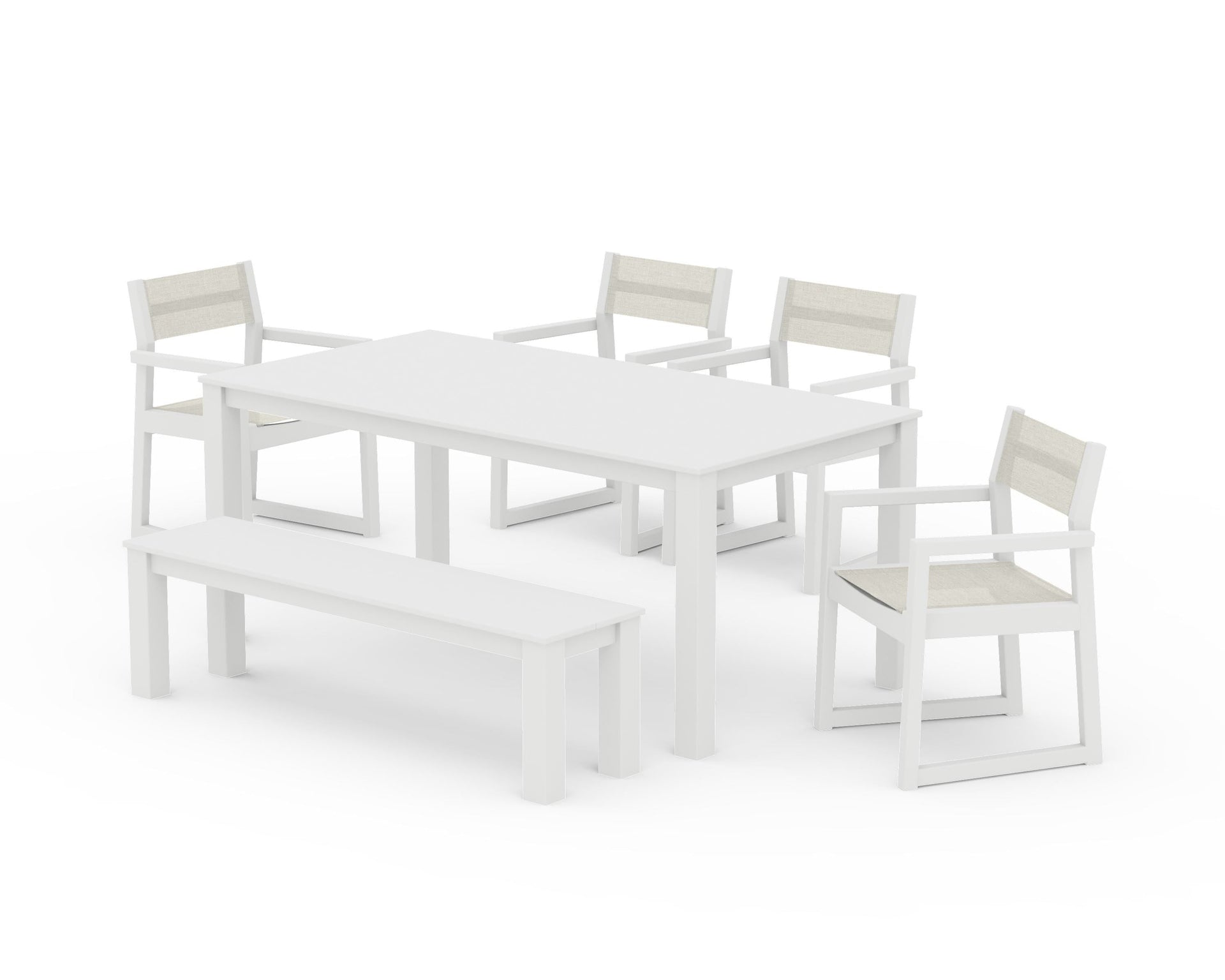 EDGE Sling Arm Chair 6-Piece Parsons Dining Set with Bench