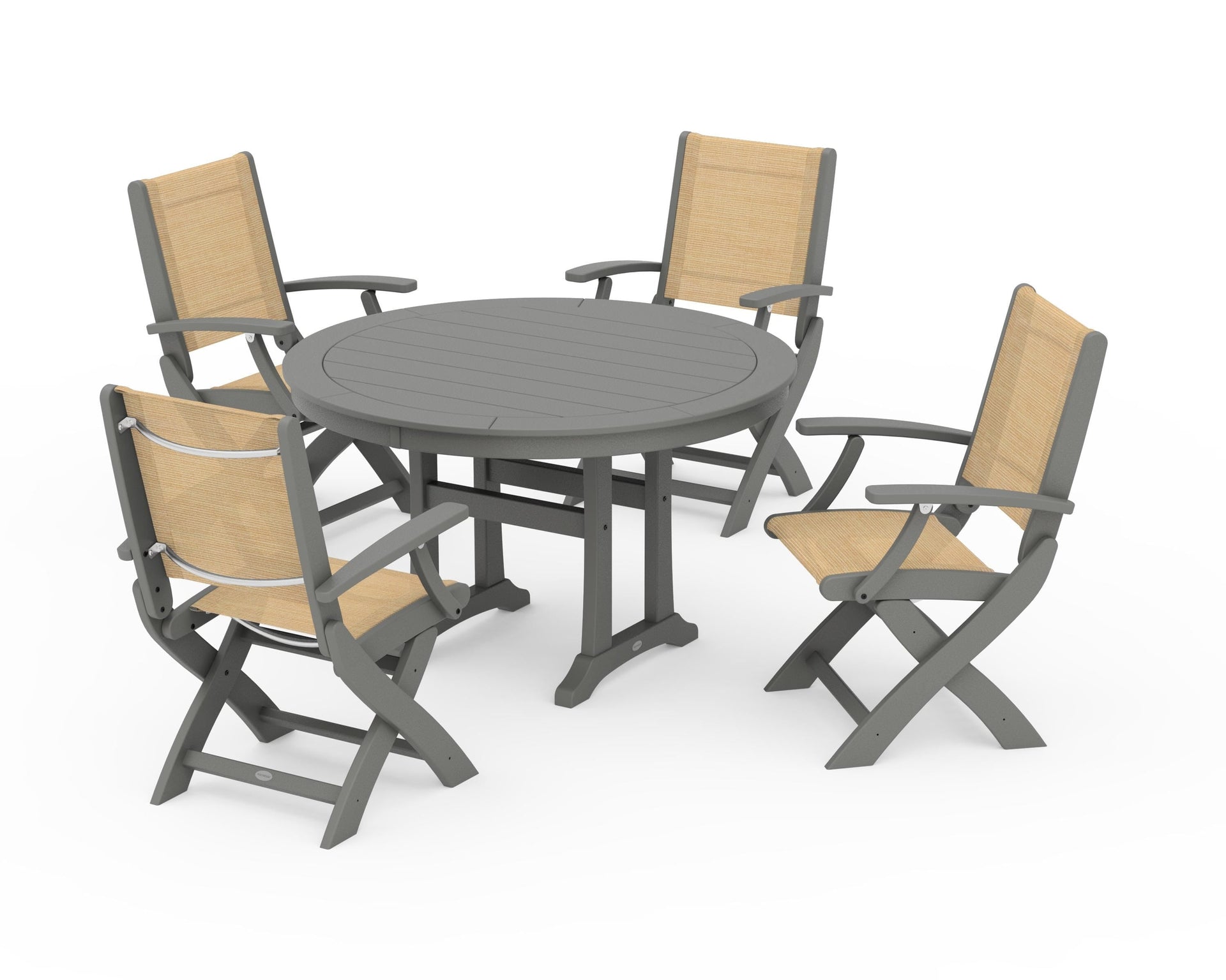 Coastal Folding Chair 5-Piece Round Dining Set with Trestle Legs