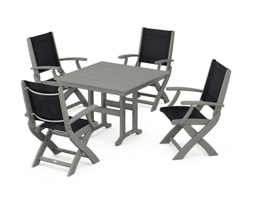 Coastal Folding Chair 5-Piece Farmhouse Dining Set