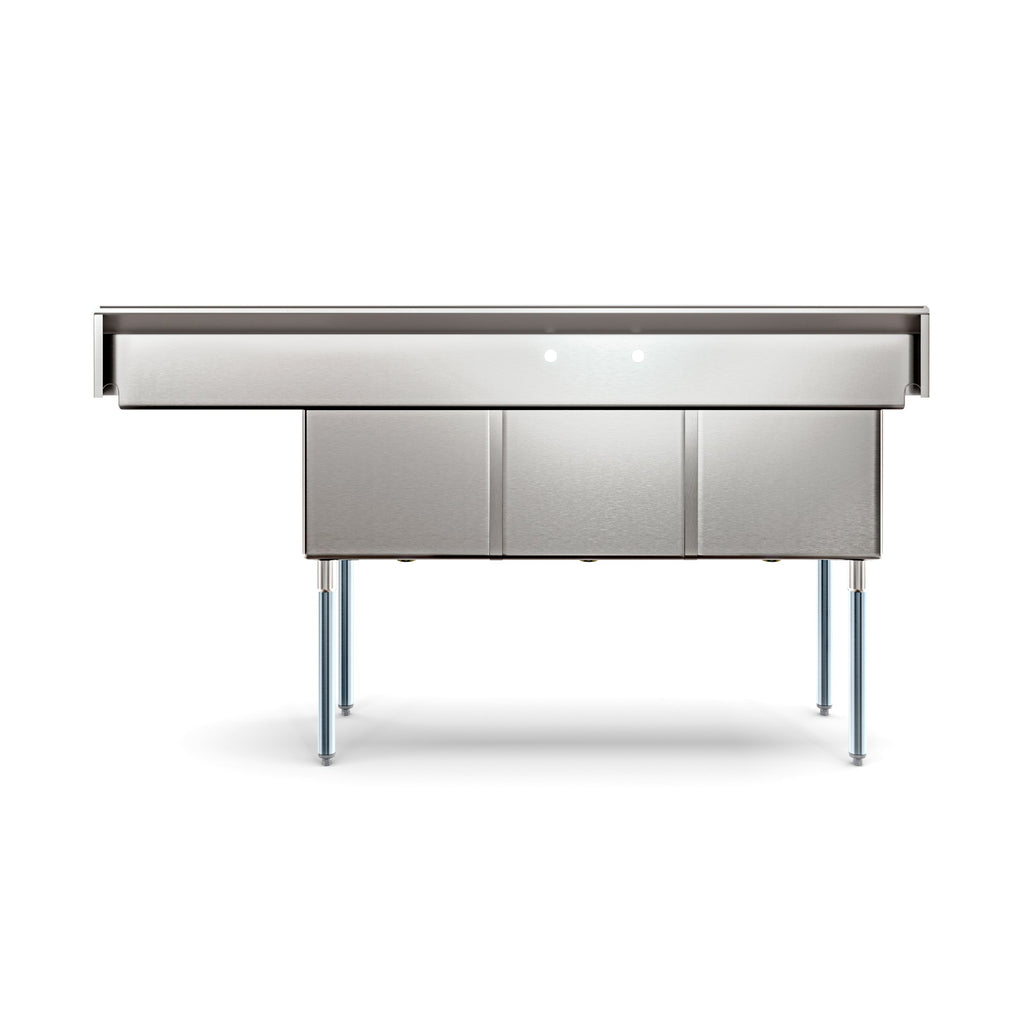 75 in. Three Compartment Commercial Sink Bowl Size 18x18x14 Stainless-Steel 18 Gauge with Right Drainboard