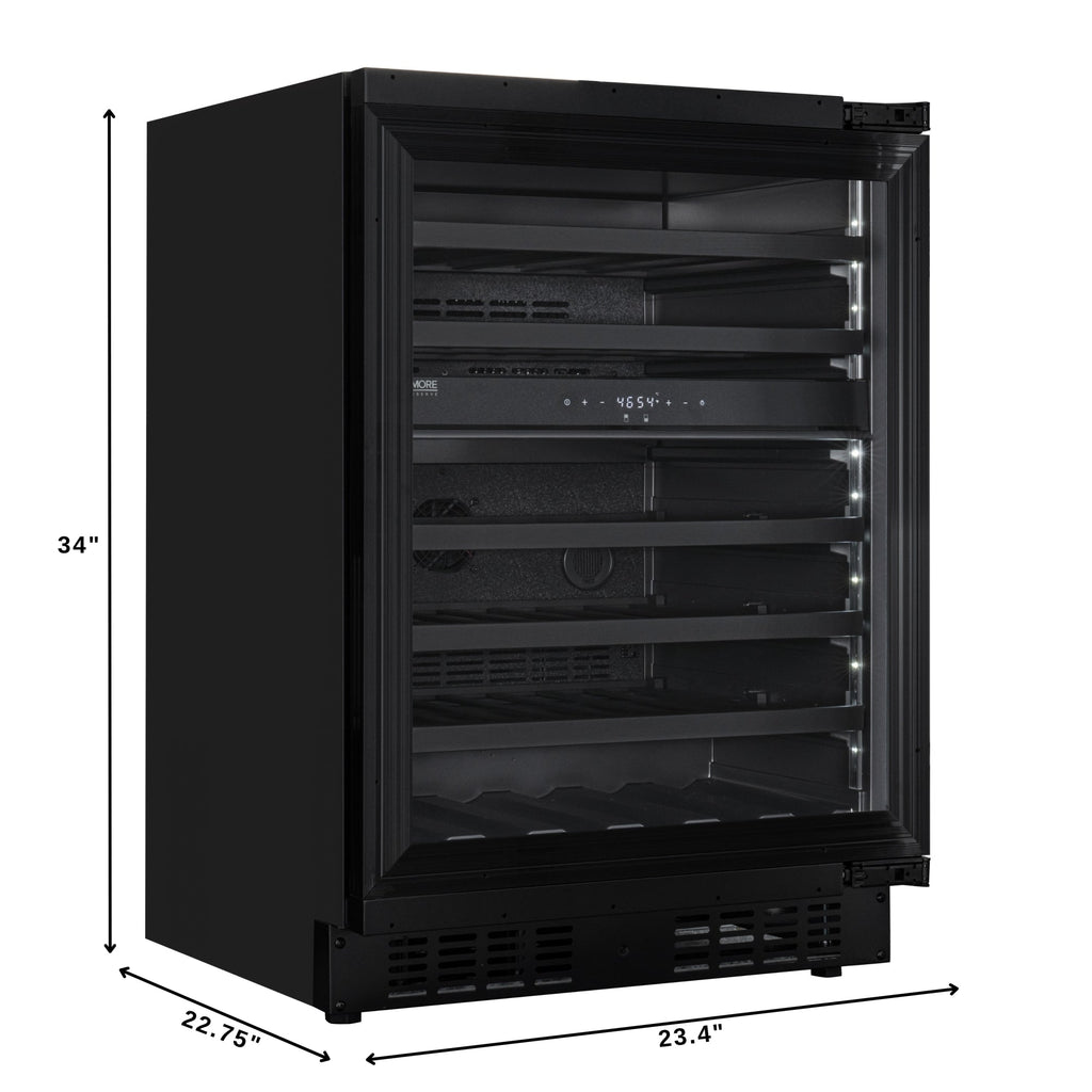 KoolMore Reserve 24 in. Under-Counter Panel Ready Dual Zone Built-in Wine Cooler with Black Shelves and 45 Bottle Capacity in Black