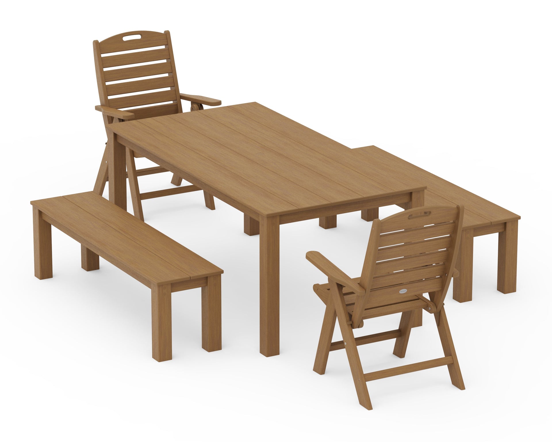 Nautical Folding Highback Chair 5-Piece Parsons Dining Set with Benches
