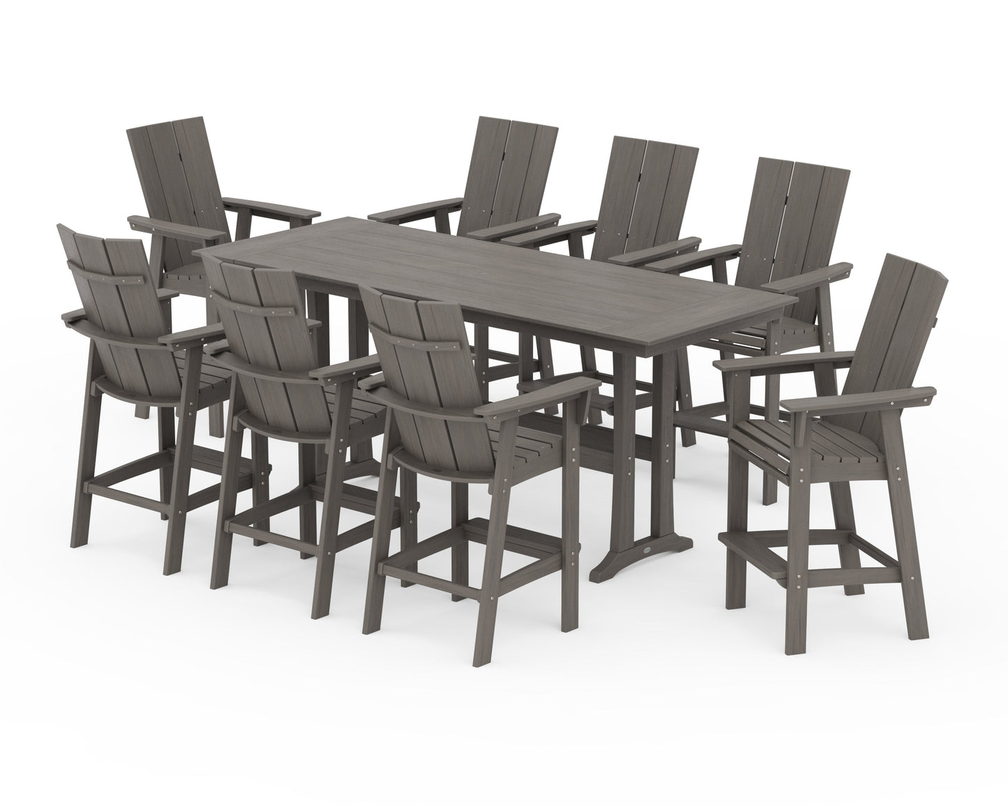 Modern Curveback Adirondack 9-Piece Farmhouse Bar Set with Trestle Legs