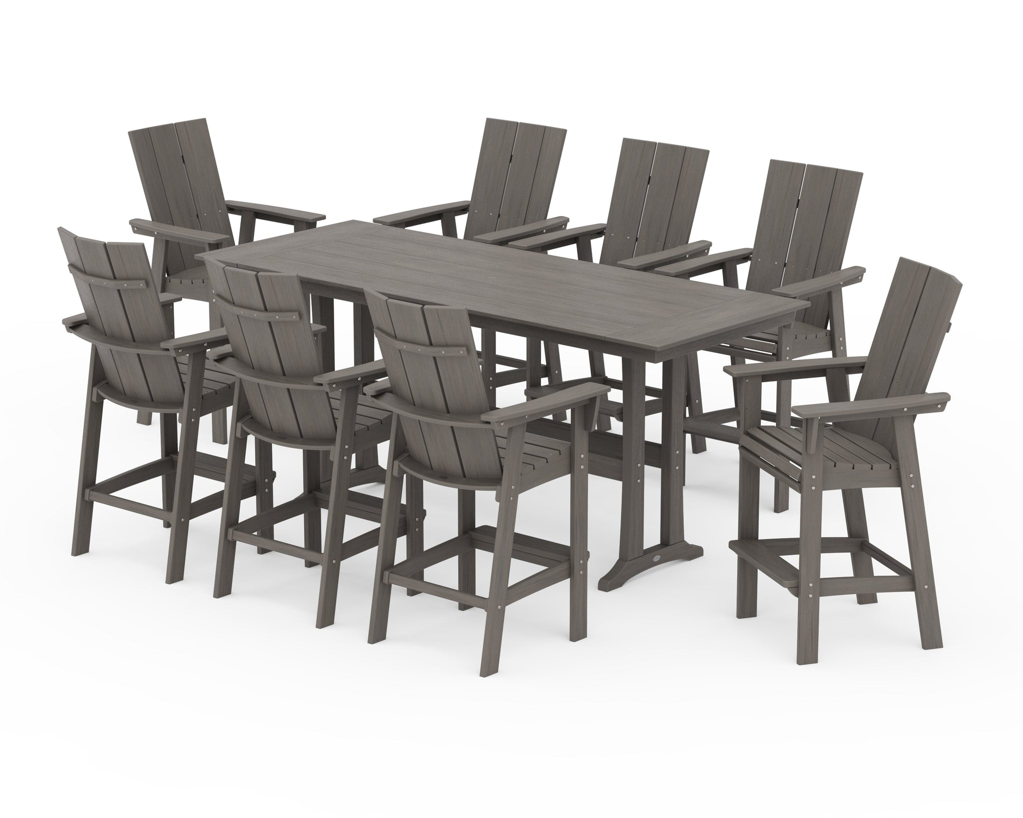 Modern Curveback Adirondack 9-Piece Farmhouse Bar Set with Trestle Legs