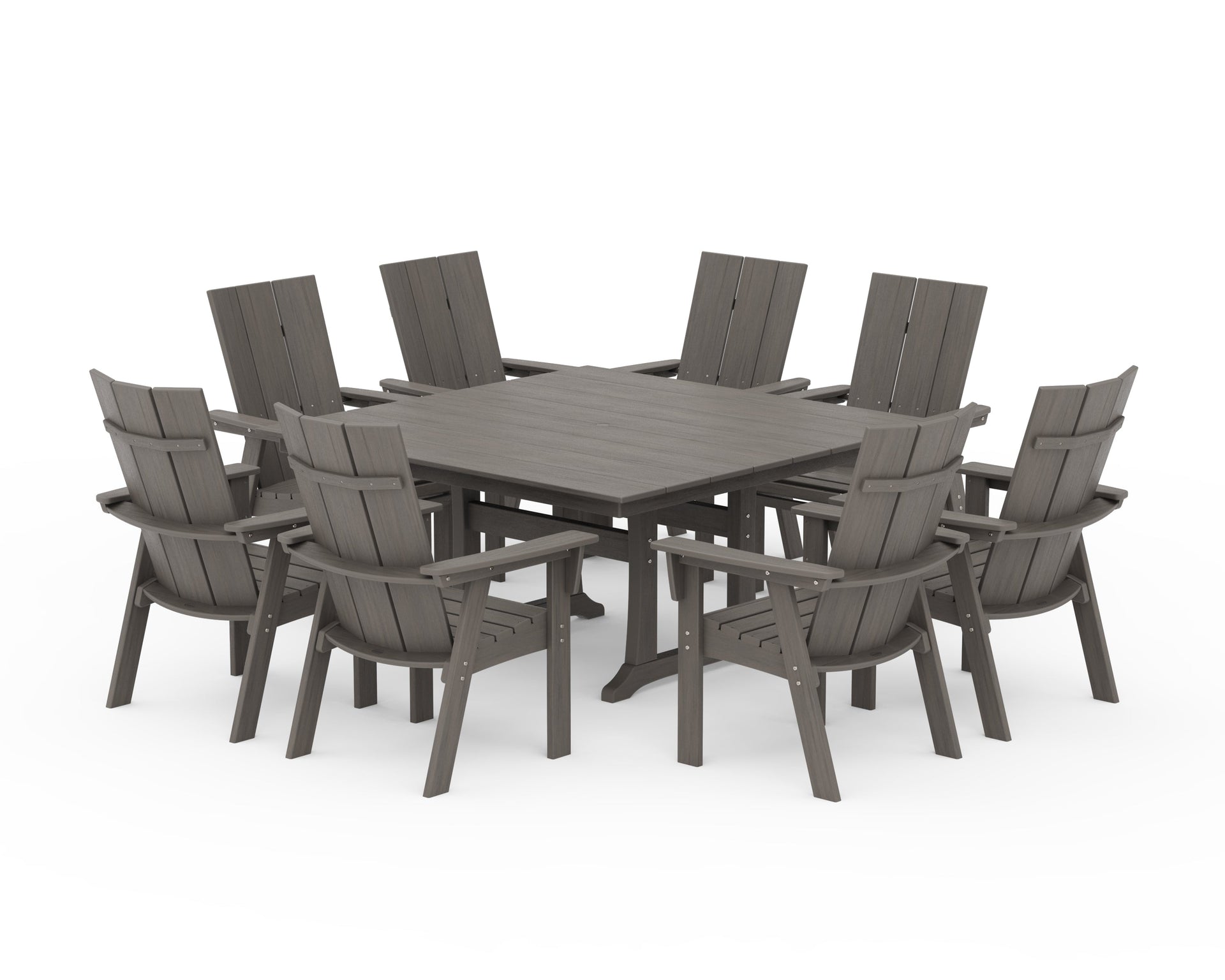 Modern Curveback Adirondack 9-Piece Farmhouse Trestle Dining Set