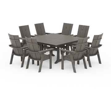Modern Curveback Adirondack 9-Piece Farmhouse Trestle Dining Set