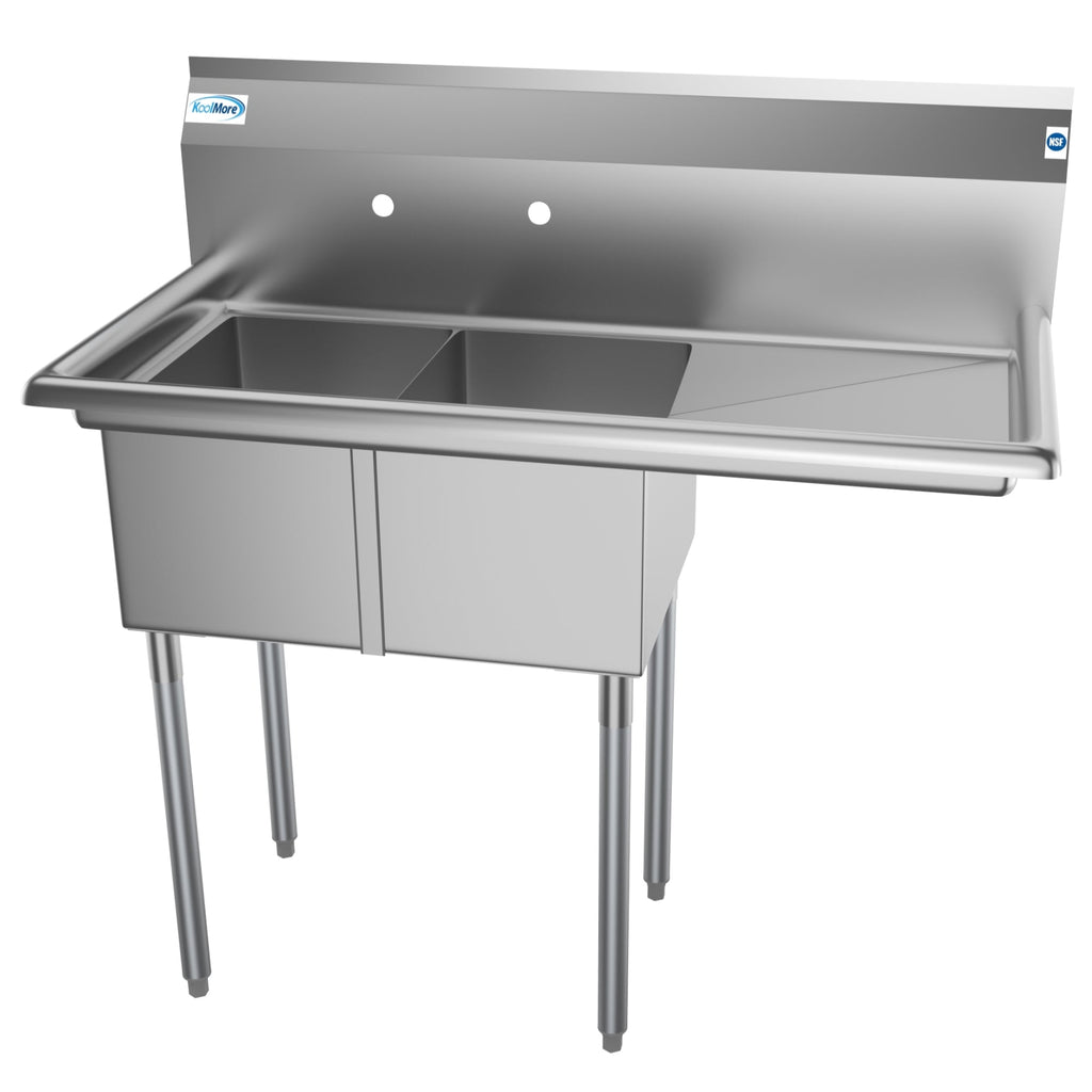 43 in. Two Compartment Stainless Steel Commercial Sink with Drainboard, Bowl Size 12"x 16"x 10"