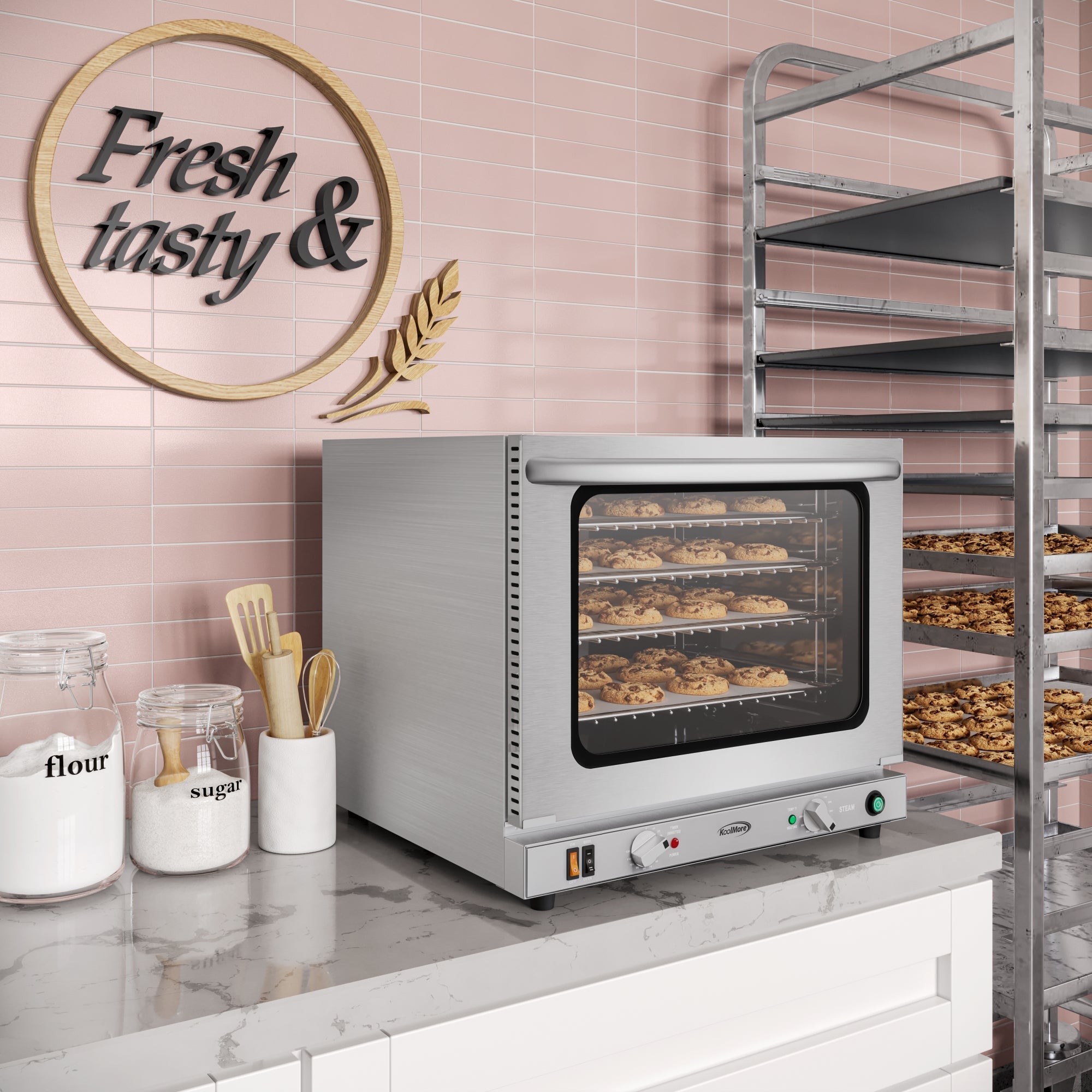 23 in. Countertop Convection Oven for Half-Size Pans with 4 Racks 2800W of Power and Steam Injection, 240V in Stainless-Steel